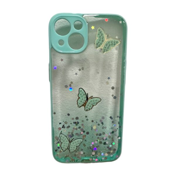 Case transparente agua marna con mariposas iPhone 13