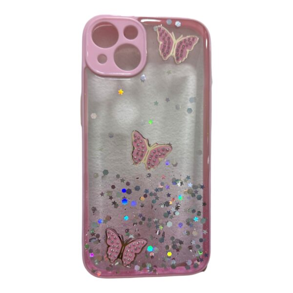 Case transparente rosado con mariposas iPhone 13