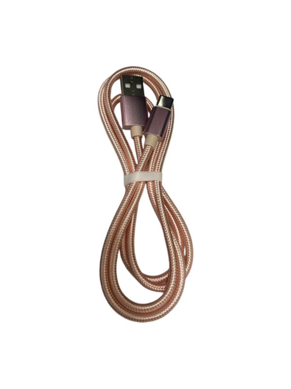 CABLE DE DATOS Y CARGA RAPIDA USB TIPO C EN NYLON ROSA 39cm